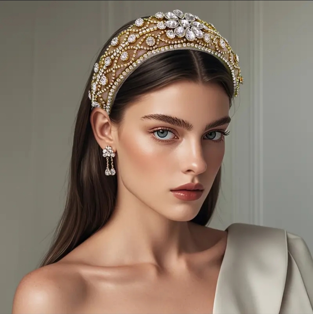 Gorgeous Baroque Crystal Embellished Headband – Champagne Gold